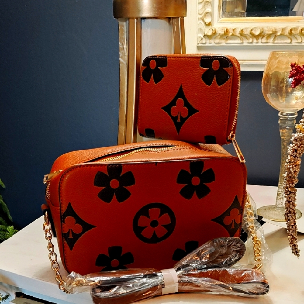 Brown Crossbody Bags with dark brown Pattern and Gold Hardware